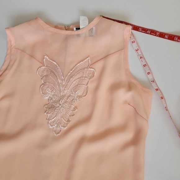 Vntg 1960s Le Art Embellished Neckline Sleeveless Midi Chiffon Shift Dress Sz 16 - Picture 16 of 17